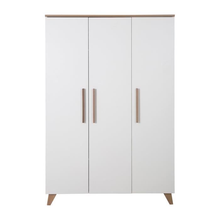 armoire bébé 3 portes roba - ole - armoire de rangement à 6 compartiments et penderie - style scandinave - blanc mat - décor chêne