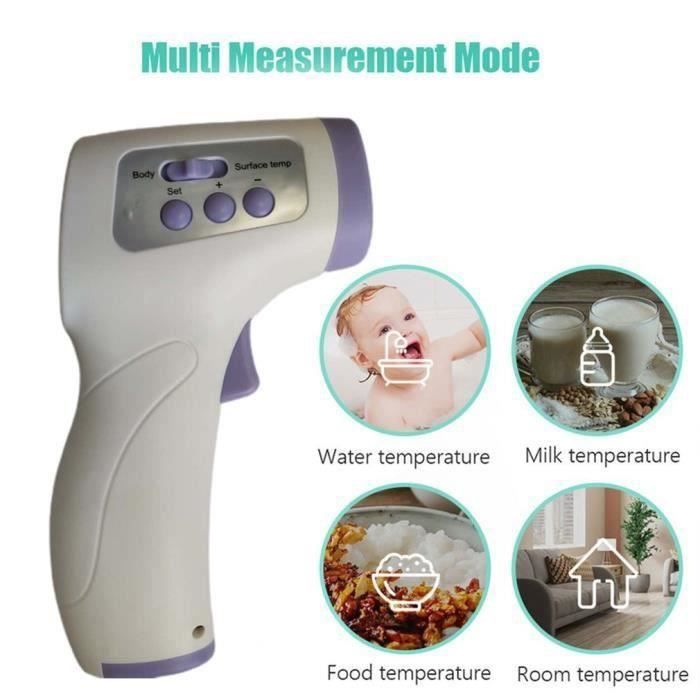 Thermomètre Infrarouge Sans Contact - Mesure Frontale 1s Bébé Adulte Cuisine - Écran Rétroéclairé