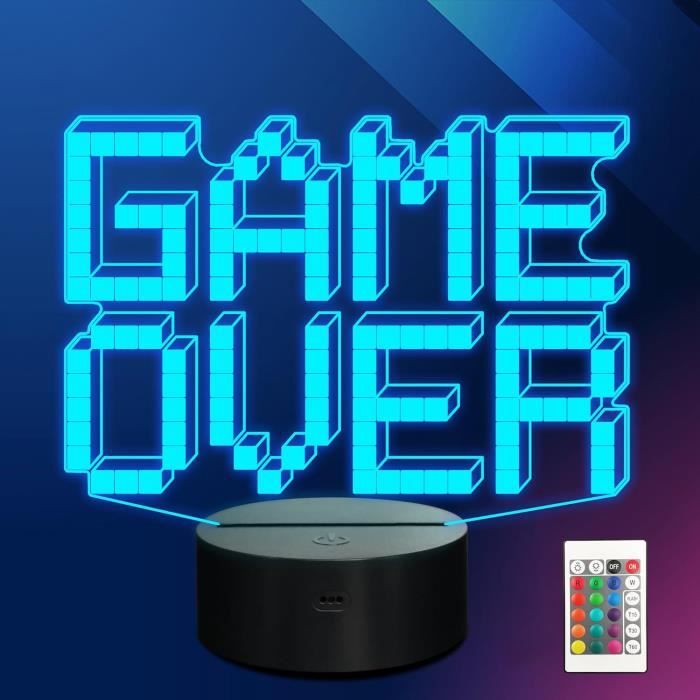 Lampe 3D 8-Bit Pixel Game Over, Veilleuse Led 16 Couleurs Changeantes ...