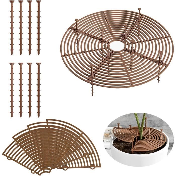 Smilbaley 4 Pièces Grilles De Pots De Plantes Protectrices - Cache-Pot Anti-Chat, Animaux & Enfants, Découpable Avec Boulons, Noir Et Marron 30cm