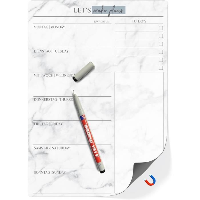 Planificateur de menus magnétique effaçable avec stylo