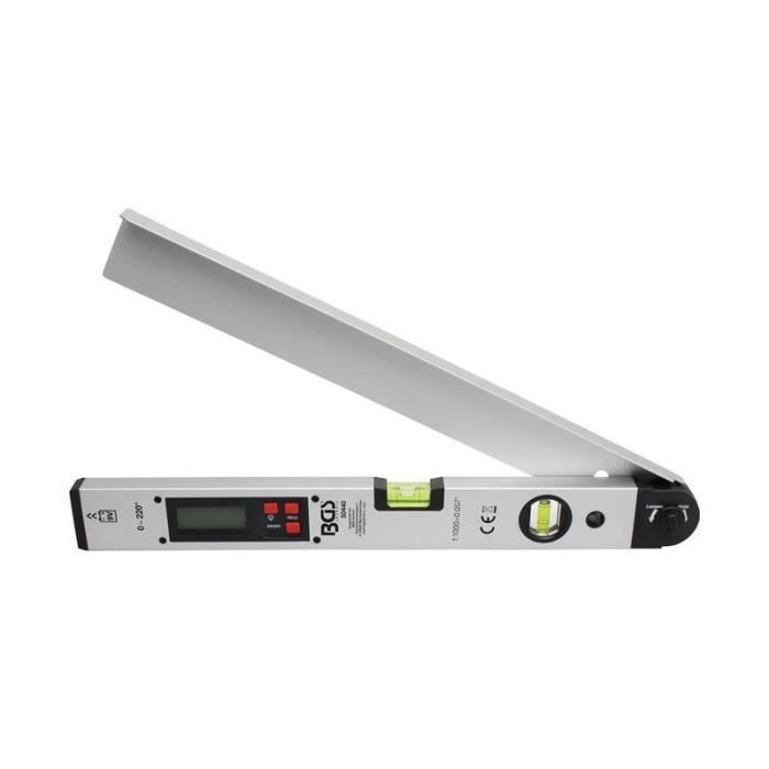 Comparateur d'angles LCD numérique avec niveau d'eau - BGS TECHNIC - 450 mm - Aluminium - Angle et niveau