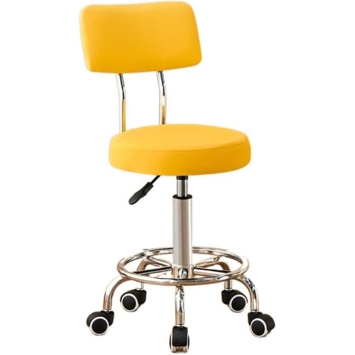 Tabouret Roulant Bas Avec Roulettes Pivotantes - Design Fleur, Jaune, Pour Salon, Cuisine, Canapé