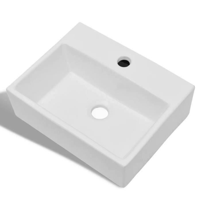 vidaXL Lavabo carré à trou pour robinet Céramique Blanc