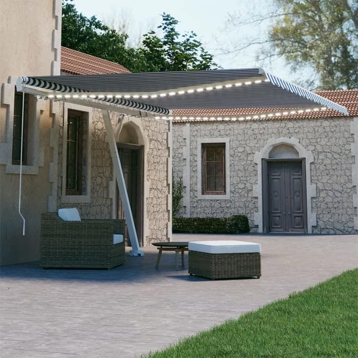 Store à Cassette Motorisé Rétractable VidaXL - 450x300 Cm Bleu Et Blanc - Pour Terrasse, Balcon, Fenêtre
