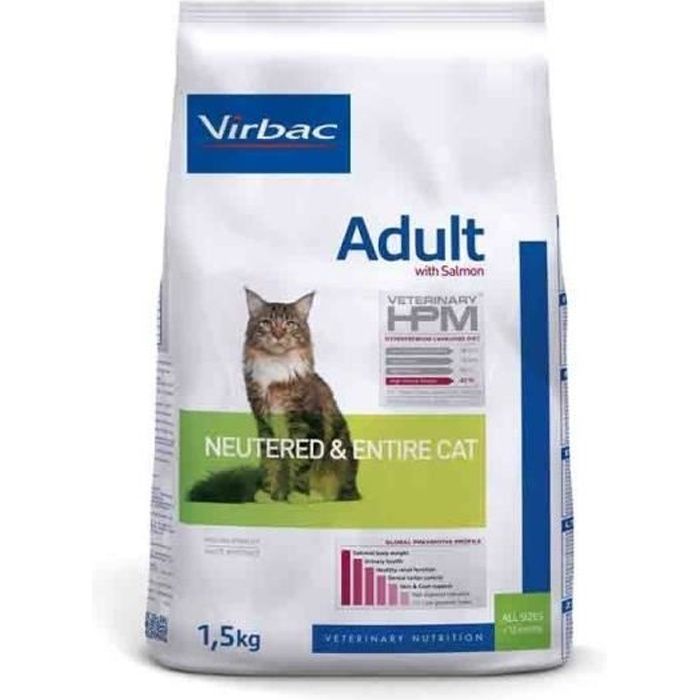 Virbac Veterinary hpm Chat Adulte Entier ou Stérilisé (+12mois) Saumon Croquettes 1,5kg