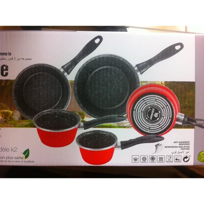 VITRINOR Lot de 5 casseroles /émail Rouge Induction Interieur facon Pierre