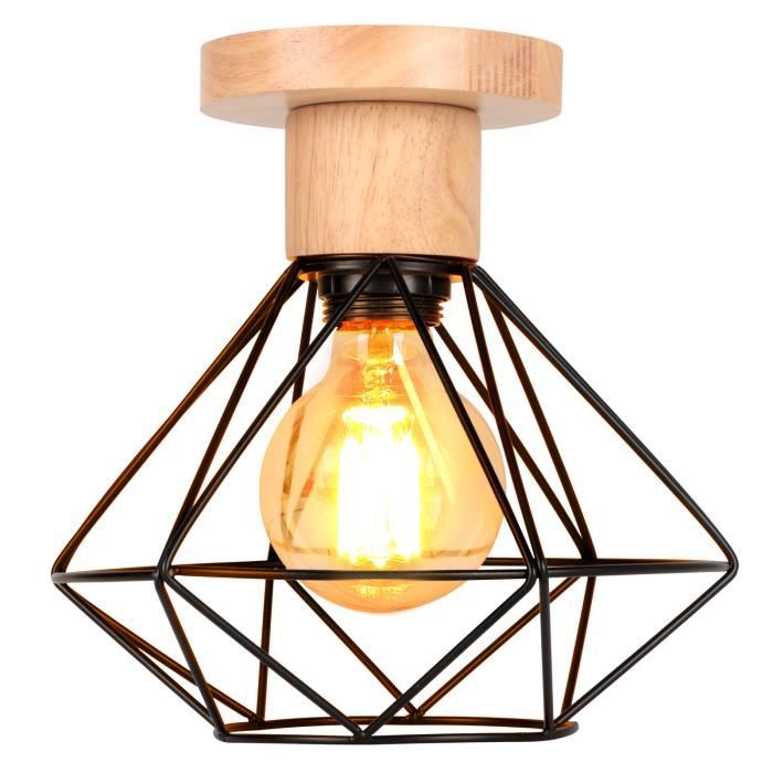 UNI Lampe Plafond Deisgn en Bois Rétro Plafonnier Vintage Rétro Luminaire pour Couloir Entrée Escalier Noir