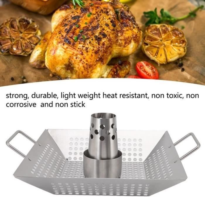 Brochette Verticale Barbecue Inox 304 - Support Poulet Rôti, Dinde, Chachlyk - 21x19.8 Cm Pour Charbon