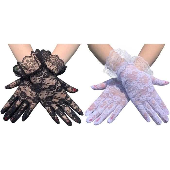 gants en dentelle pour femmes gants courts élégants gants de courtoisie à fleurs d'été pour dîner de mariage 2 paires