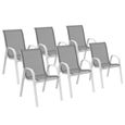 IDMARKET Lot de 6 chaises de jardin LYMA métal et textilène empilables blanc et gris-1