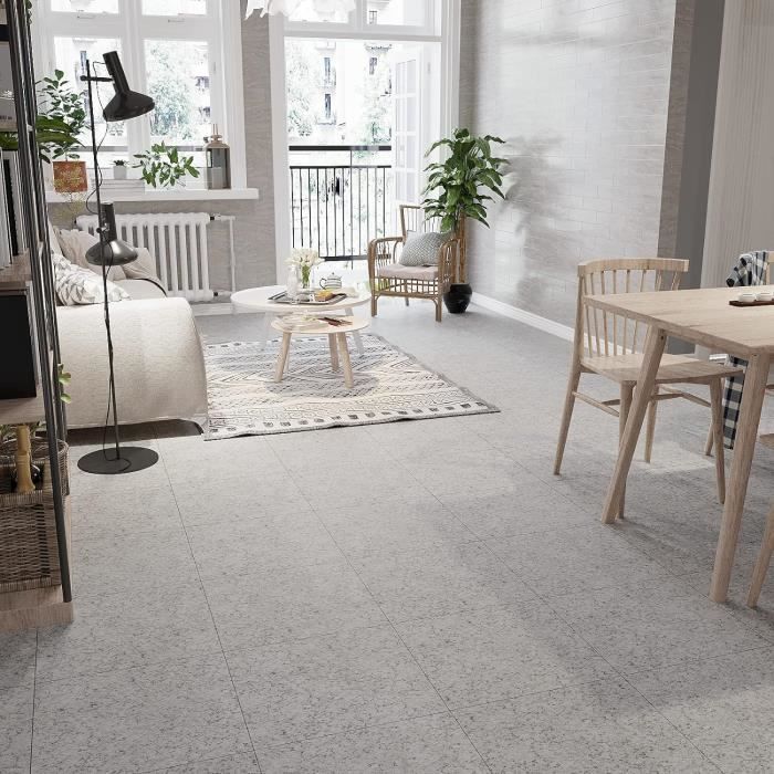 Sol Adhesif VEELIKE Dalle Adhésive Sol Marbre Noir PVC Vintage - Carrelage Pour Salle De Bain, Cuisine, Garage, Salon, Chambre - 1.5mm 60cm×30cm 12 Pièces Dalle Pvc Garage