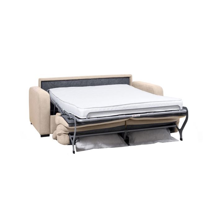Canapé Convertible 3 Places Laurie - Tissu Texturé Beige, Couchage 140cm, Mécanisme Express, 202x107x85cm - 7