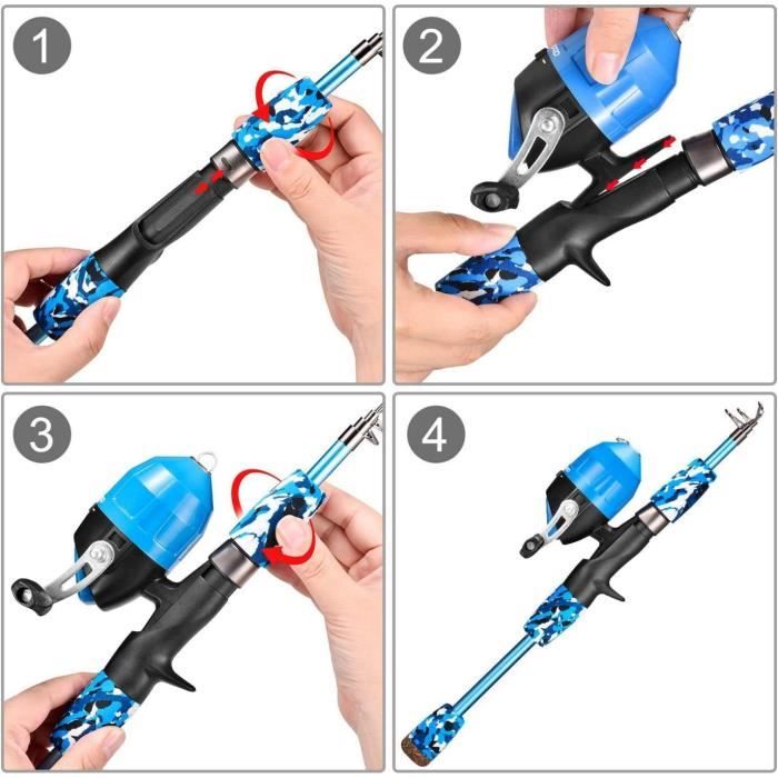 Canne à pêche télescopique portable et oulinet pour enfants avec ligne