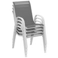 IDMARKET Lot de 6 chaises de jardin LYMA métal et textilène empilables blanc et gris-2