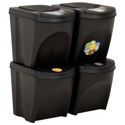 Lot 4 Poubelles Recyclage Prosperplast Sortibox 100L - Anthracite, Empilables