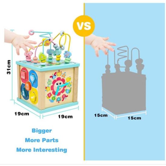 Cube D'activités Wuddis 4 En 1 – Jouet Montessori En Bois Certifié FSC – Peinture écologique – Dès 12 Mois – Motricité Et Logique