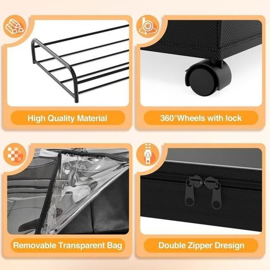 Rangement Sous Lit Avec Roulettes - 2 Tiroirs Pliables En Métal - Dimensions 60x40x15,8 Cm - Facile à Monter