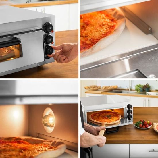 Four à Pizza Électrique VERTES - 3000W, 2 Cavités, Pierre Réfractaire, Réglage Sole/Voûte 350°C