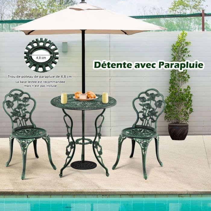 Salon De Jardin Bistrot Table Et 2 Chaises En Acier Bleu Ciel Avec Patins Fiori 79698005