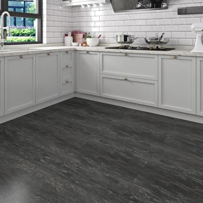 Dalle Pvc Adhesive Murale Cuisine Gris Anthracite 12 Dalles Carrelage