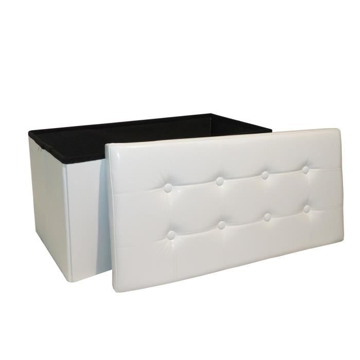 Banc coffre 90x48x85 cm en bois blanc avec coussin