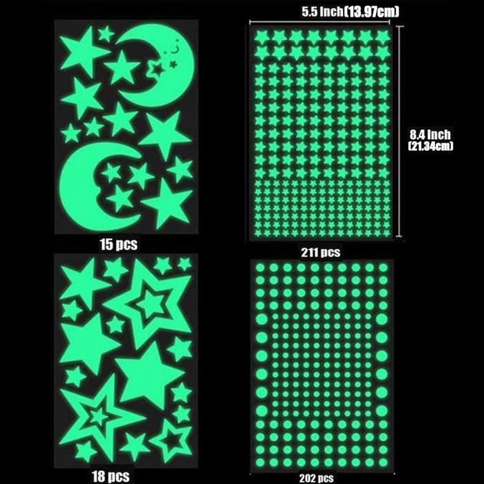 Autocollants Phosphorescents Ciel étoilé - 435 Pièces Lune Et étoiles - Brillent Dans Le Noir - Décoration Chambre Enfant