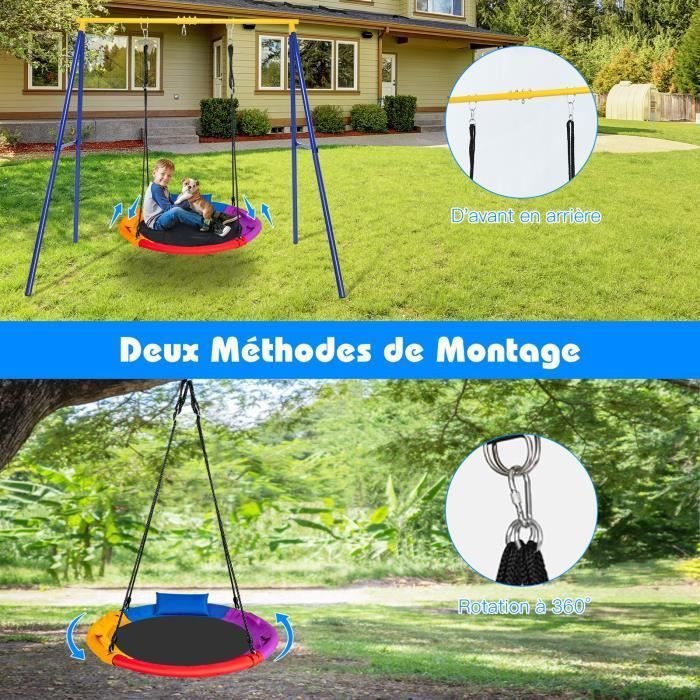 KANGUI Balançoire Nid D'Oiseau Ronde – 100 Cm – Bleue – Charge 150 Kg – Hauteur Réglable 140-180 Cm – Corde 10 Mm