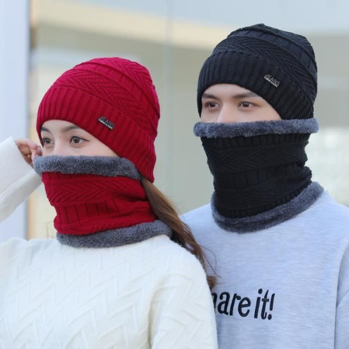 Ensemble Bonnet En Polaire D'hiver Et Cache-cou Pour Homme, Bonnet Tricoté  Chaud Pour Cyclisme Avec Rabats D'oreille