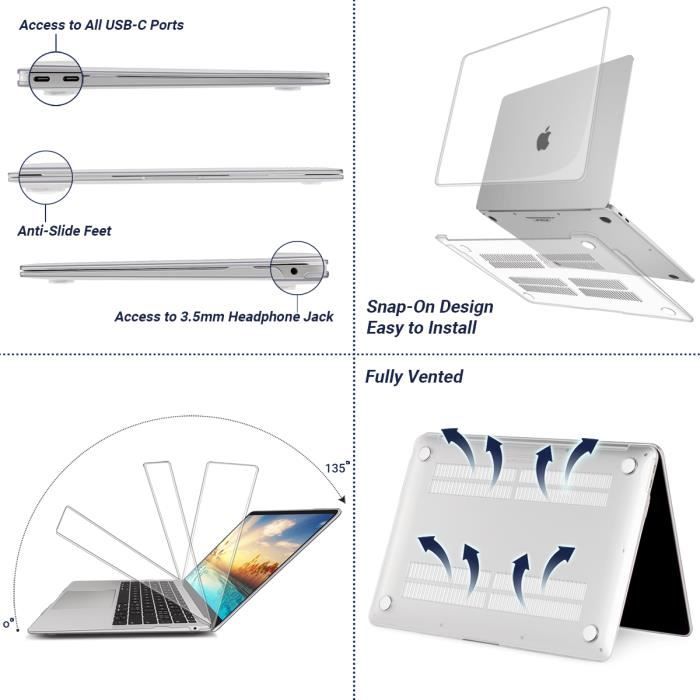 TECOOL Coque Compatible avec MacBook Air 13 Pouces Retina 2021 2020 2019  2018 (M1 A2337/A2179/A1932), Case Brillant Étui Rigide Mince Plastique  +Protection EU Clavier en Silicone, Transparente : : Informatique
