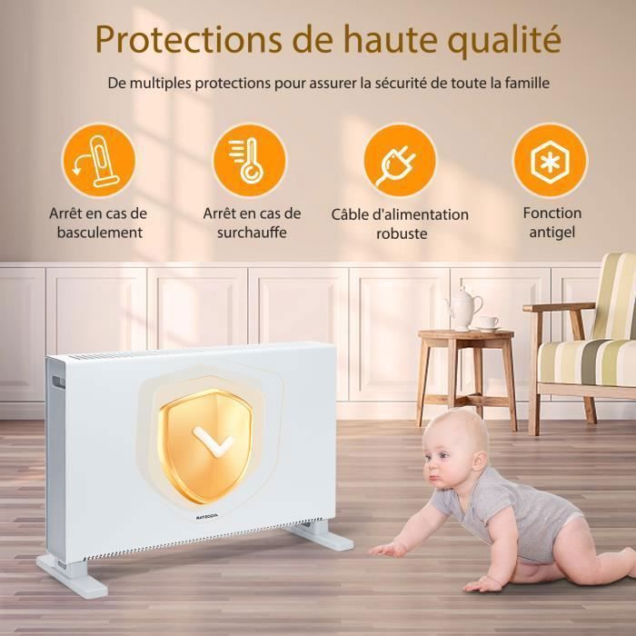 Convecteur Électrique Aigostar Ember 2000W - Silencieux, Écran Tactile LED, Télécommande, Mode ECO, Timer 24h, Thermostat
