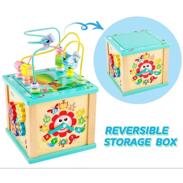 WOODMAM Cube D'Activité 7 En 1 Pour Bébé 1 An - Jouet Éveil Montessori Bois Avec Labyrinthe Et Horloge