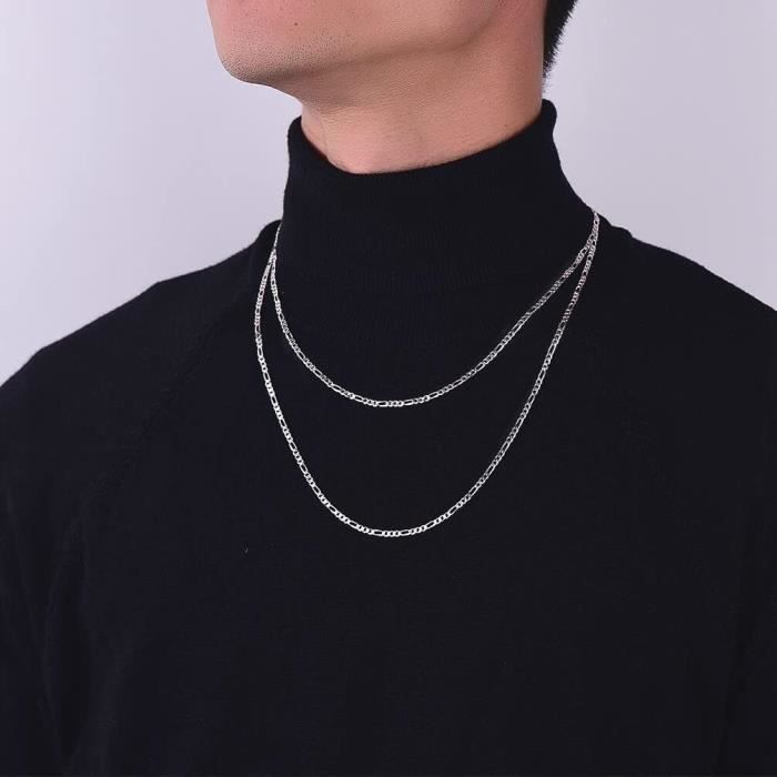 Collier Chaîne Argent Massif 925 Maille Art Nouveau - Motif Cubique, Très Bel état (occasion)