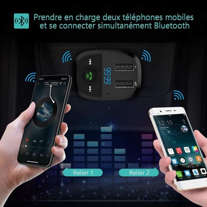 Voiture Bluetooth Lecteur MP3 Transmetteur FM Appel Mains Libres Double  Recharge USB Micro SDTF pour iPhone 8 7 Plus 6 Samsung - Cdiscount Auto