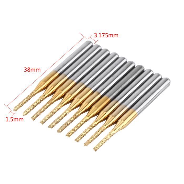 Lot 10 Fraises Carbure 1-3 Mm Queue 3 Mm - Burins Gravure CNC Perceuse Pour Métal, PCB, Plastique & Bois
