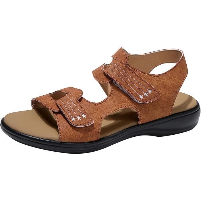Sandales Femme Ete Confortables Marque Modele Blanc et Couleurs Multiples Boucle de Serrage