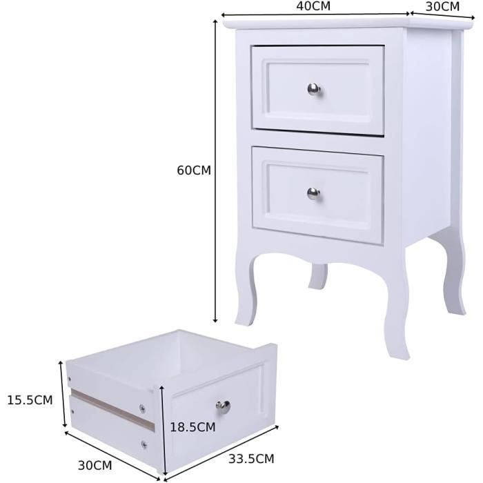 Table de Chevet Blanche LED Scandinave avec Commode de 2 tiroirs Meuble de  Rangement, Table de Nuit Blanc Moderne Haute Brillance - Cdiscount Maison