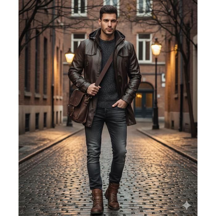 Manteau Long En Cuir Marron Pour Homme - Imperméable, Coupe-vent, Léger Et élégant Pour L'hiver Et Les Activités Extérieures