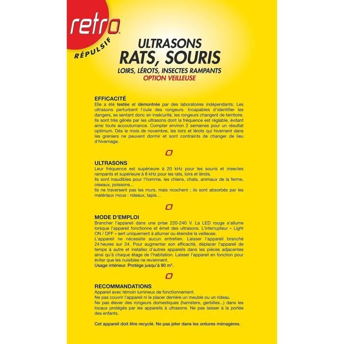 Répulsif Ultrason Souris, Araignées, Rampants RETRO x3
