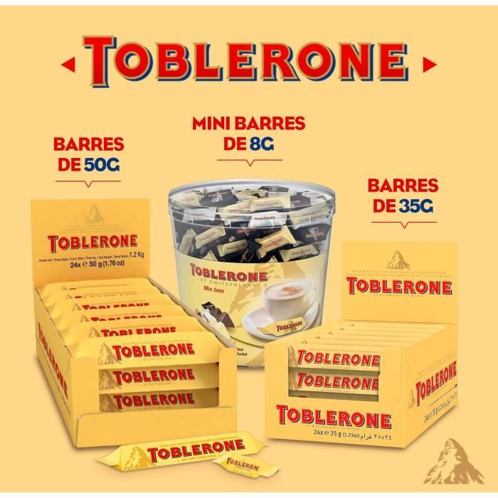 TOBLERONE Assortiment de 3 Mini Toblerone : Chocolat au Lait, Chocolat  Noir, Chocolat Blanc - Tubo de 113 mini barres x 904 g - Cdiscount Au  quotidien