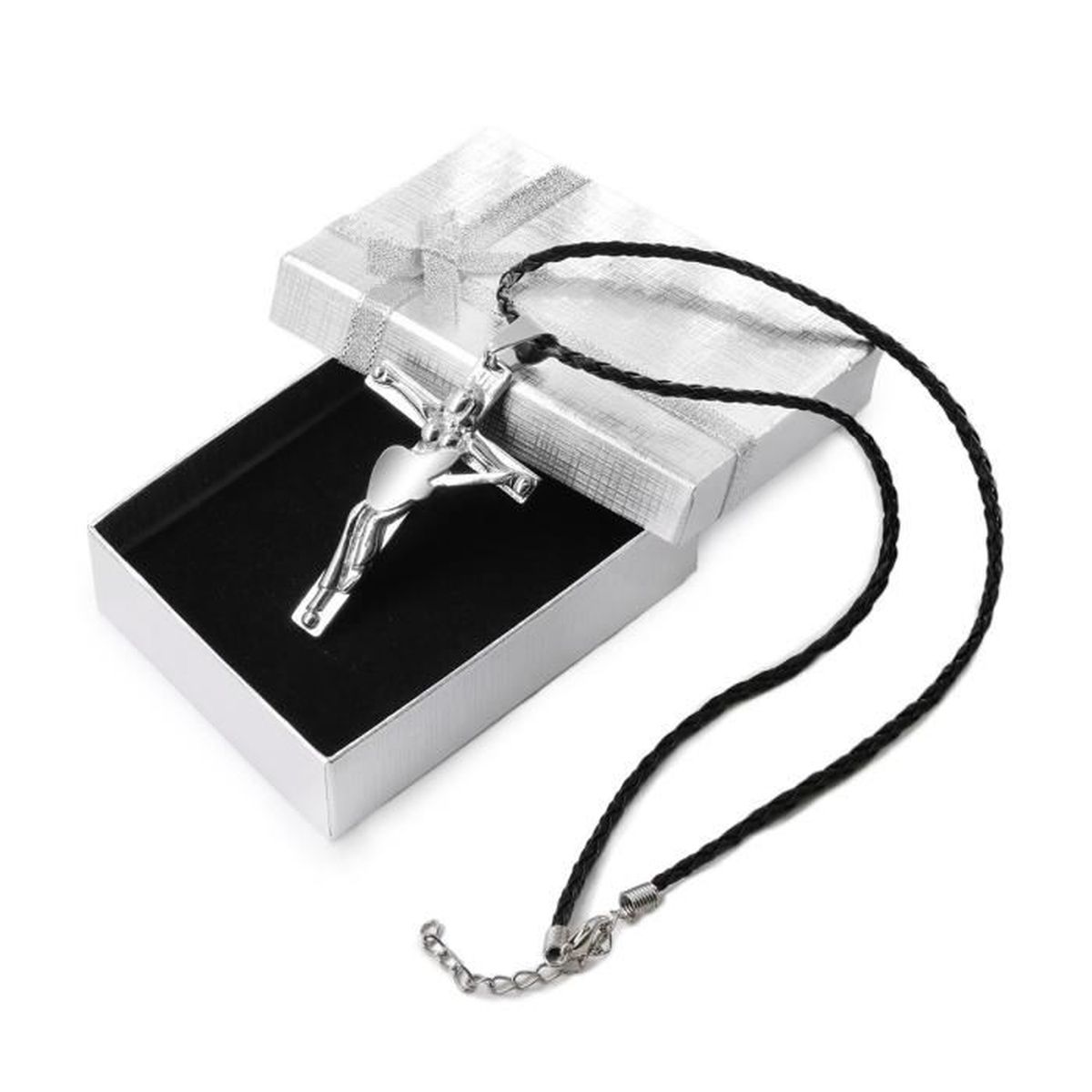 JOHNNY HALLYDAY - Collier Cordon Pendentif Croix Johnny Guitare Métal