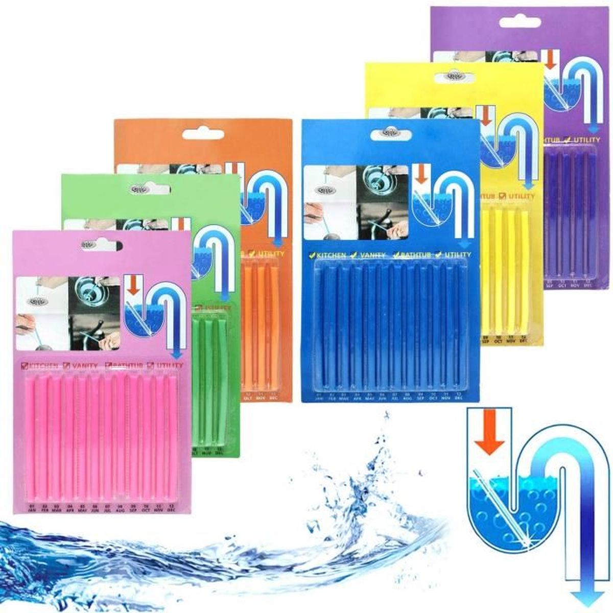 Sani Sticks Drain Cleaning Sticks,72 PCS Tige de décontamination de
