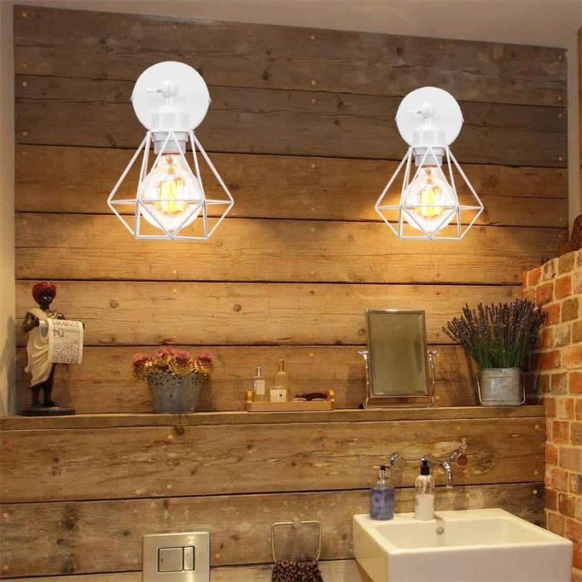 Applique Murale IDEGU Lot De 2 - Design Bois Et Métal En Forme De Bois De Cerf, Blanc, 40W Max - Pour Salon, Chambre