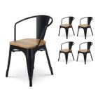 KOSMI Lot de 4 chaises en métal noir mat style industriel avec assise en bois clair - Avec accoudoirs