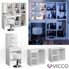 Coiffeuse Vicco Isabelle, table de maquillage, éclairage LED, tabouret, meuble d’appoint