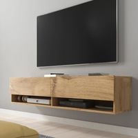 Meuble TV / Meuble de salon - WANDER - 140 cm - effet chêne wotan - sans LED - 2 niches ouvertes - style industriel