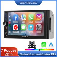 GEARELEC Autoradio 7 Pouces avec CarPlay Android Auto Bluetooth USB Lien Miroir 12 LED Caméra