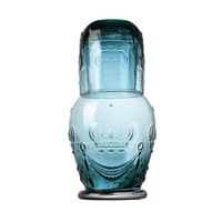 Carafe de nuit de chevet , bouteille en verre transparent vintage en relief de 770 ml-26 oz avec tasse N°2