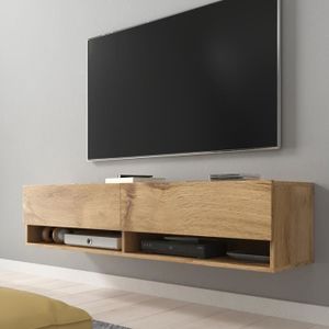 MEUBLE TV Meuble TV / Meuble de salon - WANDER - 140 cm - effet chêne wotan - sans LED - 2 niches ouvertes - style industriel