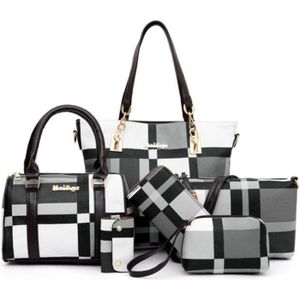 SAC À MAIN Mode sacs à main de luxe nouveau 6 pièces ensemble femmes Plaid couleurs sac à main femme  sl0808bg45ls Noir